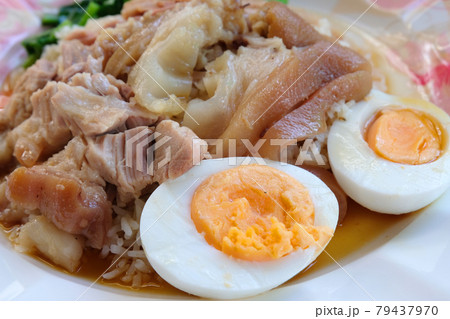 Stewed pork leg on rice Stewed pork leg on rice 79437970