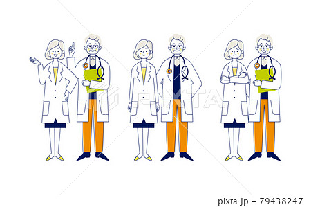 病院で働く医者の男性と女性の表情ポーズセットイラストベクター 病院で働く医者の男性と女性の表情ポーズセットイラストベクター 79438247