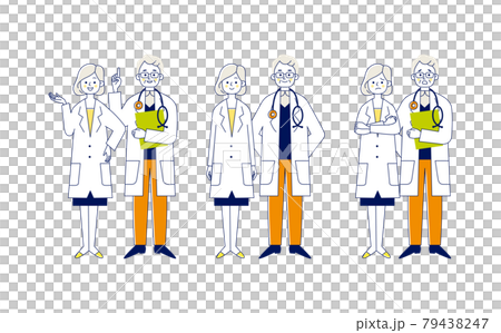 病院で働く医者の男性と女性の表情ポーズセットイラストベクター 病院で働く医者の男性と女性の表情ポーズセットイラストベクター 79438247