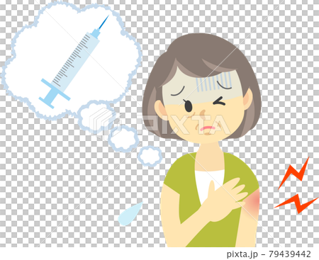 イラスト素材:シニア女性が新型コロナウイルスワクチン接種の注射後の副反応症状シリーズ 接種部位の腫れ イラスト素材:シニア女性が新型コロナウイルスワクチン接種の注射後の副反応症状シリーズ 接種部位の腫れ 79439442