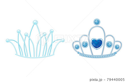 Blue Tiara or Diadem as Jeweled Ornamental Crown Vector Set 79440005