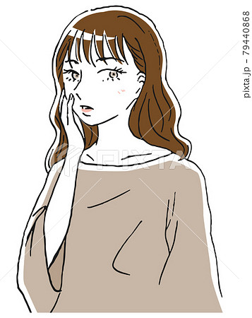 こっちに目線を向けて少し驚いたような表情で頬に手を添える女性の