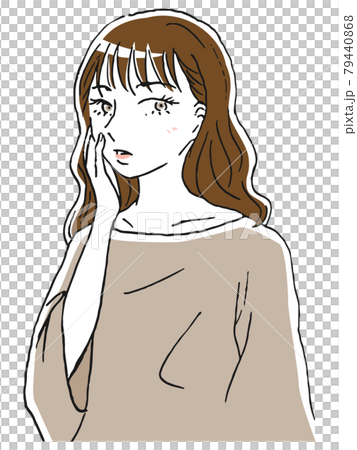 こっちに目線を向けて少し驚いたような表情で頬に手を添える女性の