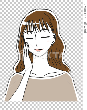 頬に手を添えて満足そうに微笑む美しい手描き風イラスト素材のイラスト素材