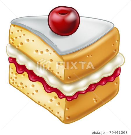 Cake Sponge Slice Jam Cream Woodcut Drawing 79441063