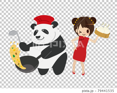 Woman In Panda And Cheongsam Stock Illustration
