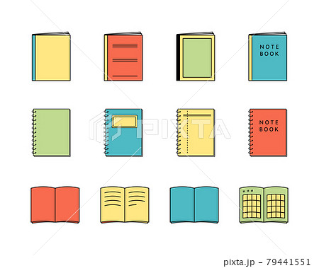 ノートのアイコン イラストのセット シンプル 勉強 フレーム メモ 文房具のイラスト素材