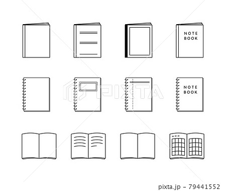 ノートのアイコン イラストのセット シンプル 勉強 フレーム メモ 文房具のイラスト素材