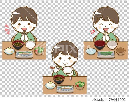 食事をしている太った幼い少年 79441902