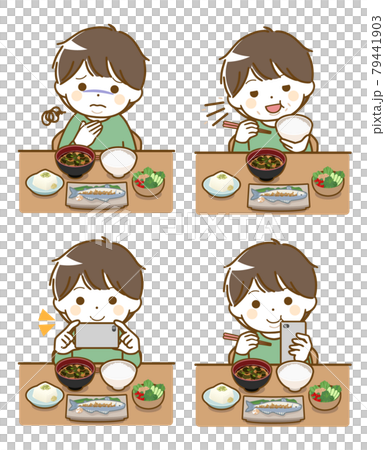 食事をしている太った幼い少年 79441903