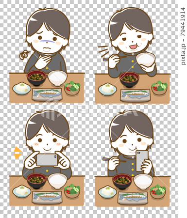 Fat male student eating 79441914