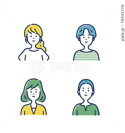 若い女性の表情のイラスト素材セットのイラスト素材