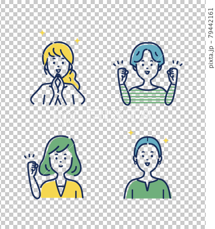 若い女性の表情とジェスチャーのイラスト素材セット 79442161