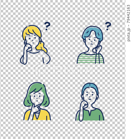 Illustration material set of facial expressions and gestures that young women think Illustration material set of facial expressions and gestures that young women think 79442163