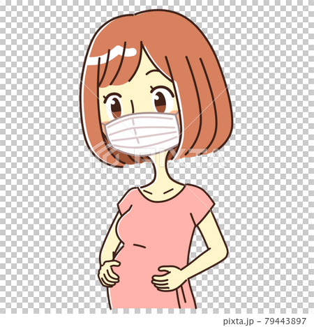 Illustration of a pregnant woman wearing a mask 79443897