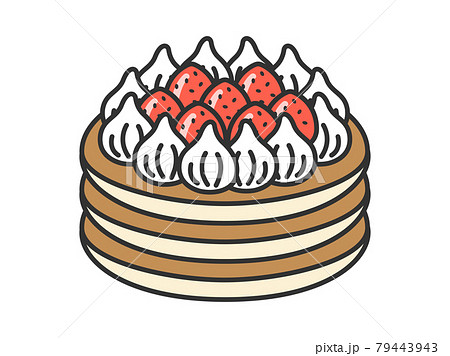 イチゴとホイップクリームのパンケーキのイラストのイラスト素材
