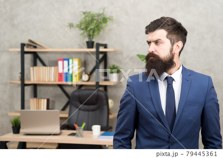 Man bearded serious office background. HR job description. Head of human resources department 79445361