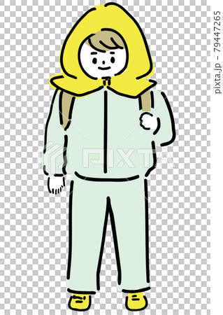 防災頭巾をかぶった防災訓練時の子供のイラスト 防災頭巾をかぶった防災訓練時の子供のイラスト 79447265