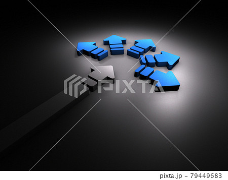 先行きが不透明ななかで迫られる選択。黒バック。3Dレンダリング。 先行きが不透明ななかで迫られる選択。黒バック。3Dレンダリング。 79449683