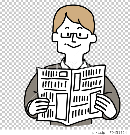 A man who can easily see newspapers with reading glasses 79451524