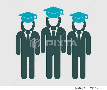 Graduate Student Team Icon. Standing Female symbols with cap on head. Flat style vector EPS. 79452052