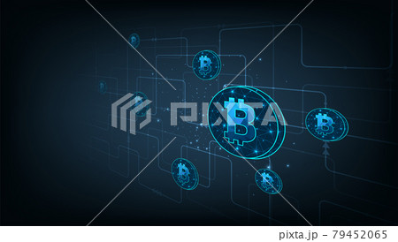 Symbol Bitcoins standing on circuit board. 79452065