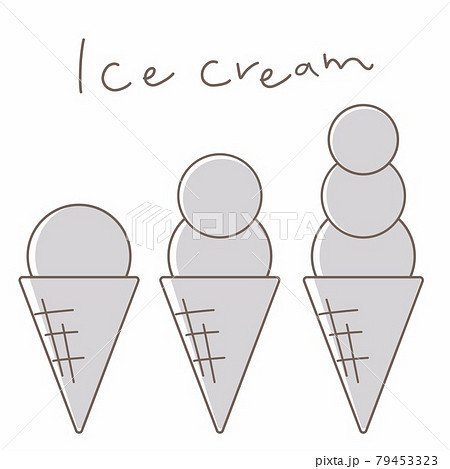 手描き文字アイスクリームとシンプルなモノクロのアイスクリームアイコンのイラストのイラスト素材