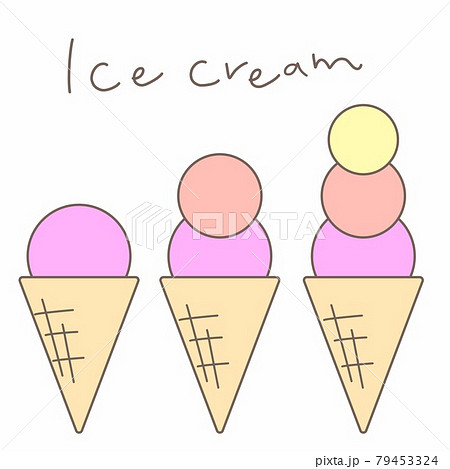 手描き文字アイスクリームとシンプルなカラフルなアイスクリームアイコンのイラスト 主線ありのイラスト素材