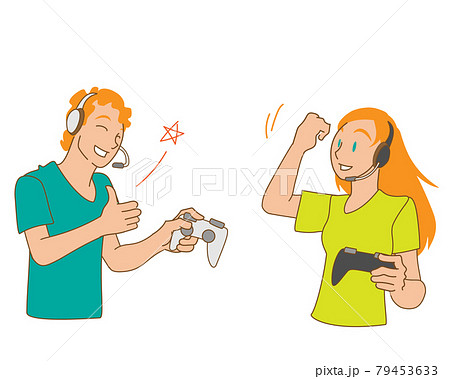 ゲームプレイを楽しむ白人の若者 ゲームプレイを楽しむ白人の若者 79453633