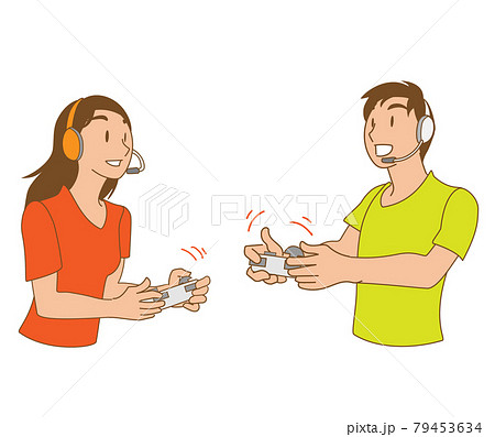 ゲームプレイを楽しむアジアの若者のイラスト素材