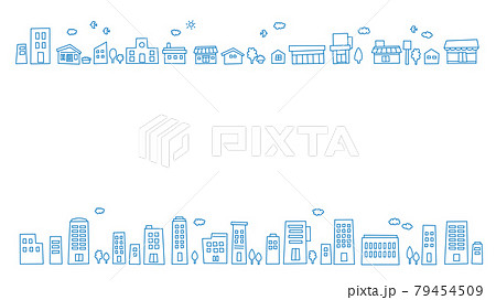 街並み ブルータウン かわいい線画イラスト 背景素材（16:9比率） 79454509