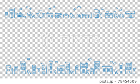 街並み ブルータウン かわいい線画イラスト 背景素材（16:9比率） 79454509