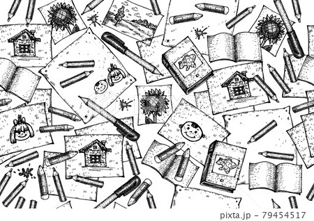 Vector school doodles seamless pattern. Hand drawn background with school supplies. Vector school doodles seamless pattern. Hand drawn background with school supplies. 79454517