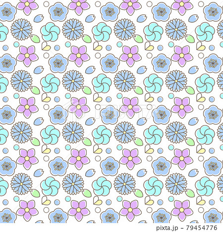 夏っぽいさわやかな青の和モダン風のお花の背景パターンのイラスト素材 夏っぽいさわやかな青の和モダン風のお花の背景パターンのイラスト素材