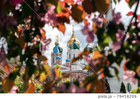 Towers and dome of temples and churches with white 79458209