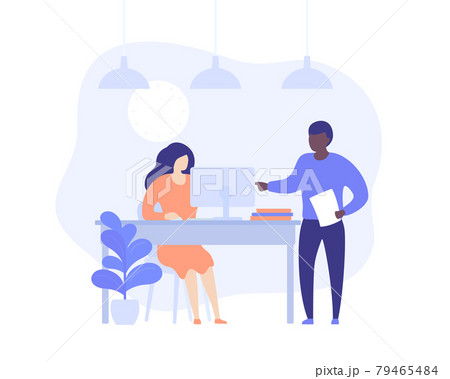 supervisor and employe working at computer, vector 79465484