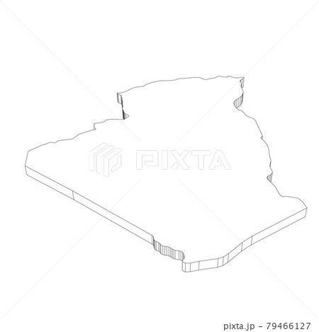 Algeria - 3D black thin outline silhouette map of country area. Simple flat vector illustration