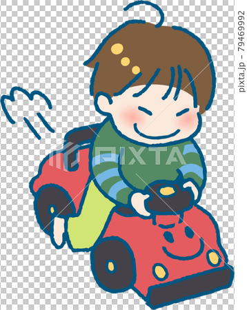おもちゃの車に乗って遊ぶ子供のイラスト（ベタ塗り｜フルカラー） 79469992