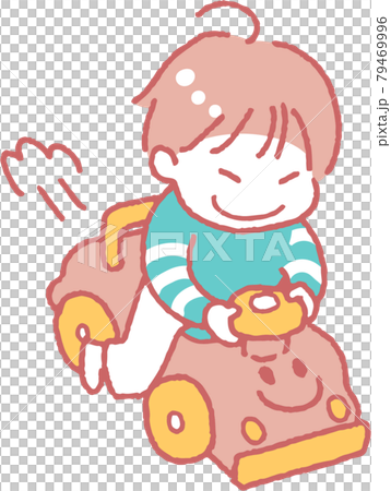 おもちゃの車に乗って遊ぶ子供のイラスト(主線色ピンク) おもちゃの車に乗って遊ぶ子供のイラスト(主線色ピンク) 79469996