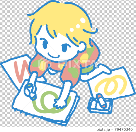 Illustration of a child playing with drawing (main line color blue) Illustration of a child playing with drawing (main line color blue) 79470340