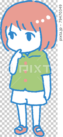指を吸いながらぼんやりと立つ子供のイラスト(主線色ブルー4色) 指を吸いながらぼんやりと立つ子供のイラスト(主線色ブルー4色) 79470349