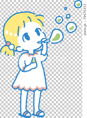 Illustration of a child playing with soap bubbles (main line color blue) Illustration of a child playing with soap bubbles (main line color blue) 79470353