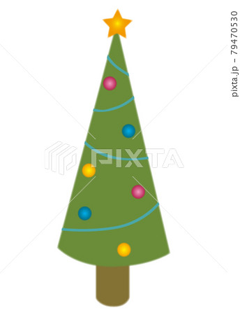 星とリボン 球の飾りの付いたシンプルなクリスマスツリーのイラスト素材