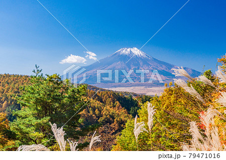 (山梨県)二十曲峠の紅葉、冠雪した富士山 (山梨県)二十曲峠の紅葉、冠雪した富士山 79471016