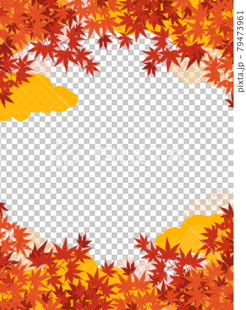 和風 モミジと雲のフレーム素材 縦向き のイラスト素材