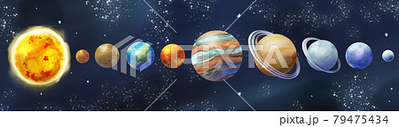 太陽系セット サイズ比イラスト 背景あり 太陽系セット サイズ比イラスト 背景あり 79475434