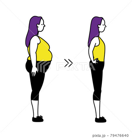 ダイエット女性 Before And After 横向きのイラスト素材