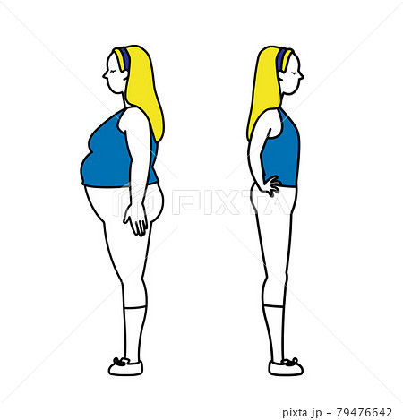 ダイエット女性 Before And After 横向きのイラスト素材