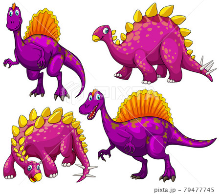 Set of purple dinosaur cartoon character 79477745