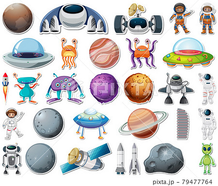 Set of stickers with Solar system objects isolated 79477764